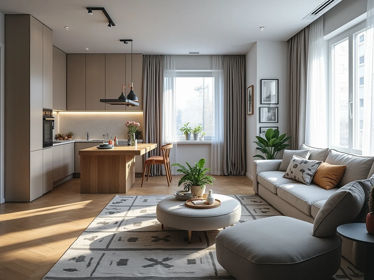 Cuisine moderne et plan d'étage ouvert : l'appartement parfait à Denizli